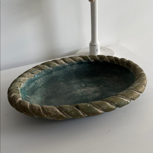 Chunky Mexican Terracotta Bowl Green Rope Edge Rustic Folk Pottery - Picture 7 of 8